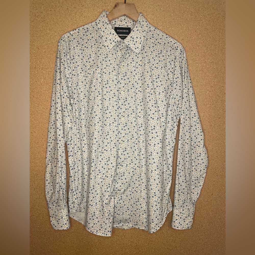 Bonobos White Floral Pattern Dress Shirt